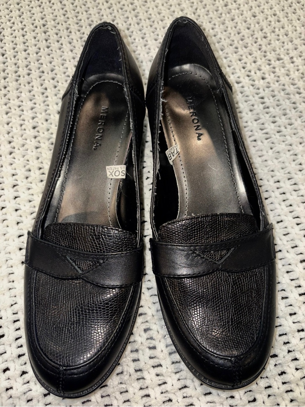 Merona Women’s Arden Black Textured Leather Penny Loafer Slip On Pumps; Size 7.5